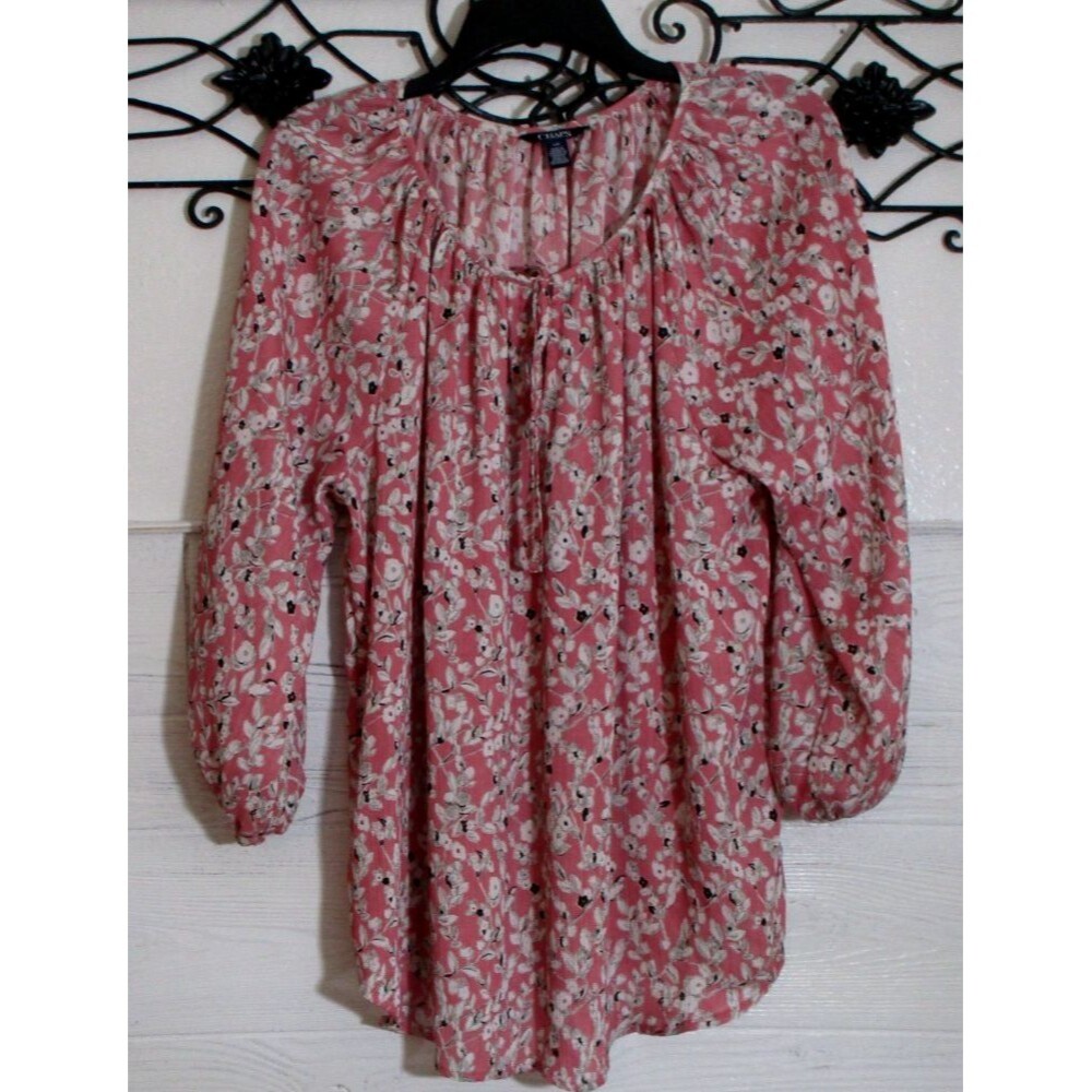 Chaps Women's Top Size L Long Sleeve Multicolored Floral Round Neck